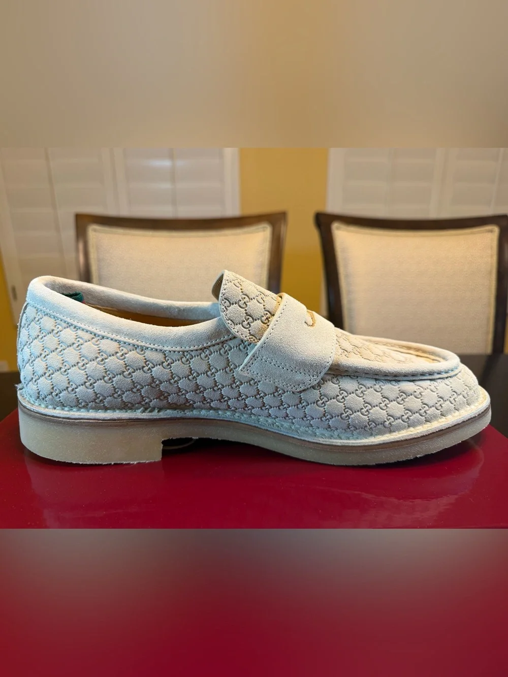 New Authentic Gucci GG Logo Suede Loafers Cream UK 11.5 / US 12